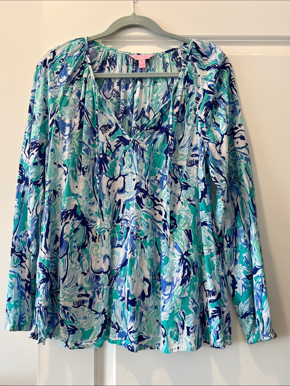 Lilly Pulitzer Aqua & Navy Floral Peasant Tunic